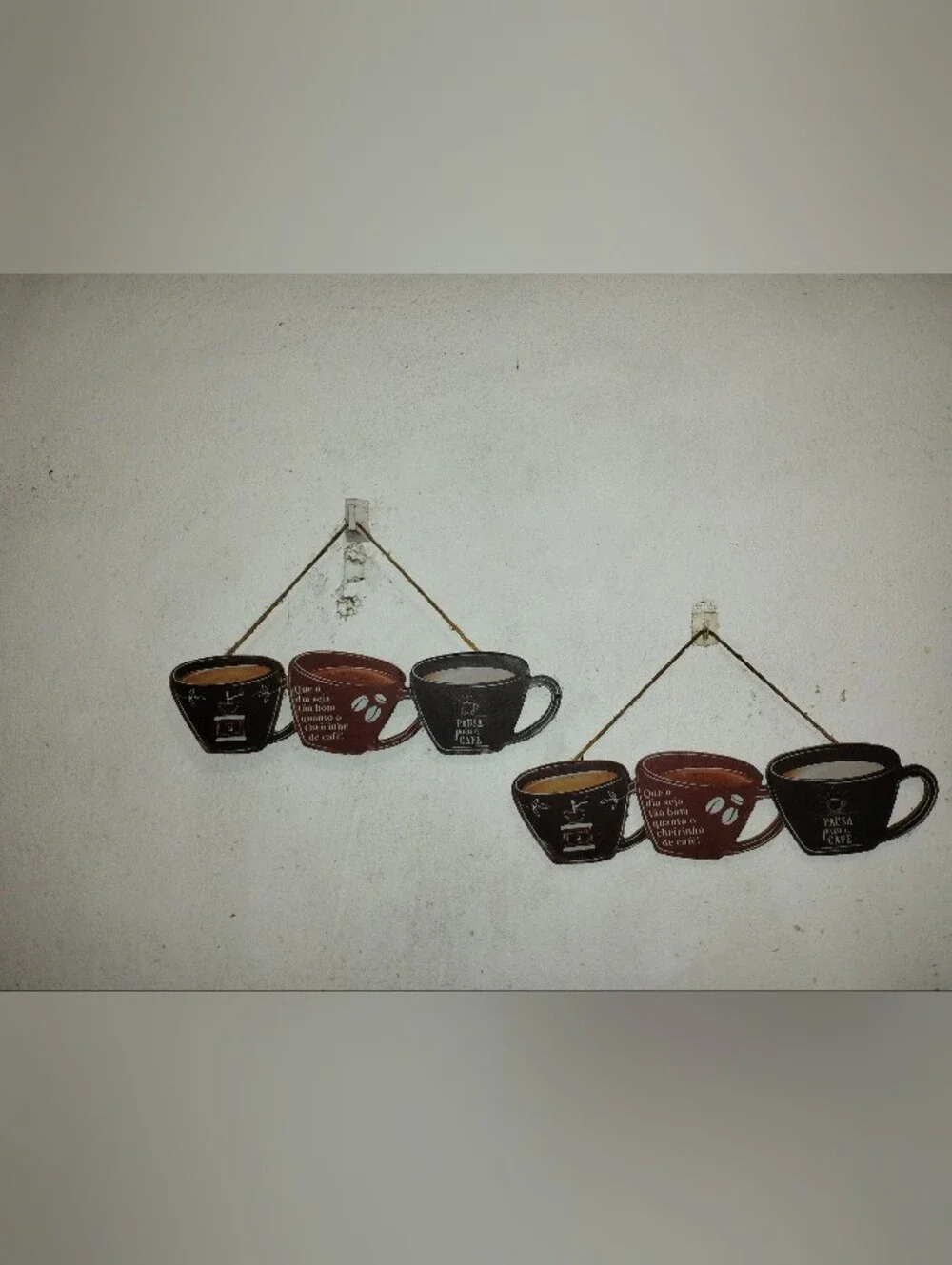 Wall Hanging Coffee Cup Trio Décor - Brown & Black